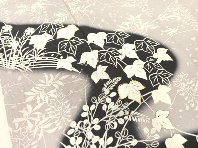 平和屋着物●訪問着 駒刺繍 手描き 道長藤蔦の葉文 暈し染め 正絹 逸品 CABC2676vp