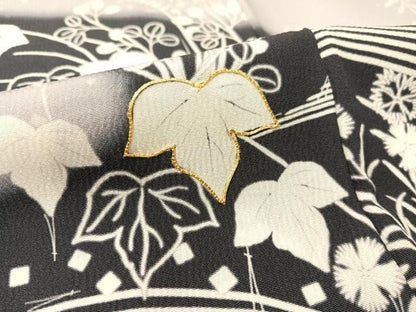 平和屋着物●訪問着 駒刺繍 手描き 道長藤蔦の葉文 暈し染め 正絹 逸品 CABC2676vp