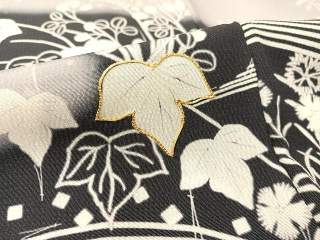 平和屋着物●訪問着 駒刺繍 手描き 道長藤蔦の葉文 暈し染め 正絹 逸品 CABC2676vp