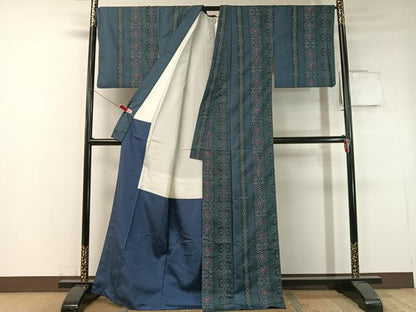 平和屋着物●都喜ヱ門　本場大島紬　藤絹織物謹製　9マルキ　花唐草間道　正絹　逸品　CABC2688vp
