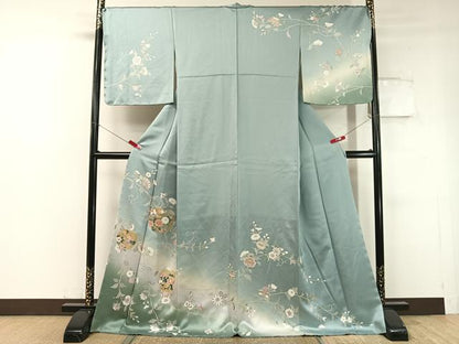 平和屋着物●訪問着 更紗花唐草文 暈し染め 金銀彩 ロング丈 正絹 逸品 未使用 CABC2689vp