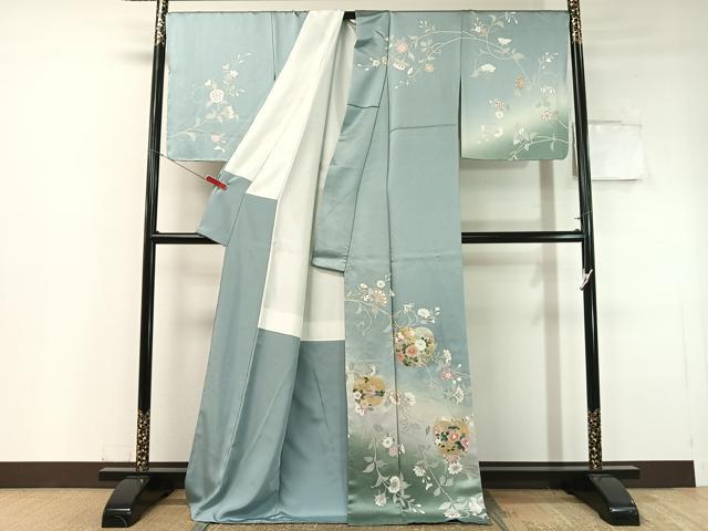 平和屋着物●訪問着 更紗花唐草文 暈し染め 金銀彩 ロング丈 正絹 逸品 未使用 CABC2689vp