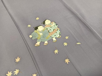 平和屋着物●京童人形絵師 高橋翠延 訪問着 手描き 童子遊び 金彩 正絹 逸品 CABC2691vp