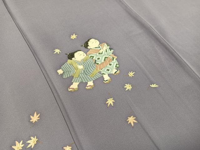 平和屋着物●京童人形絵師 高橋翠延 訪問着 手描き 童子遊び 金彩 正絹 逸品 CABC2691vp