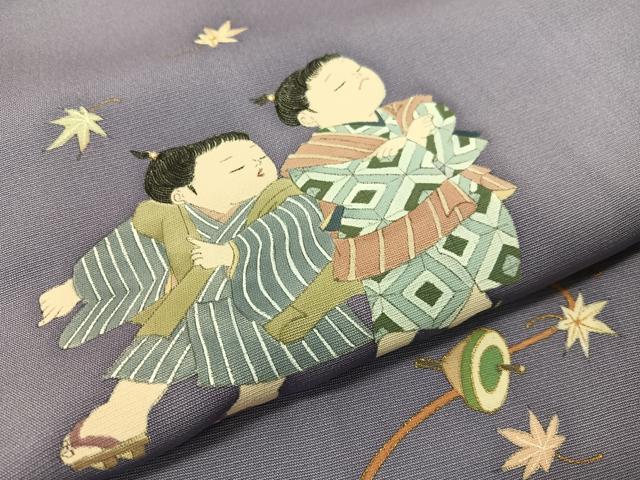平和屋着物●京童人形絵師 高橋翠延 訪問着 手描き 童子遊び 金彩 正絹 逸品 CABC2691vp