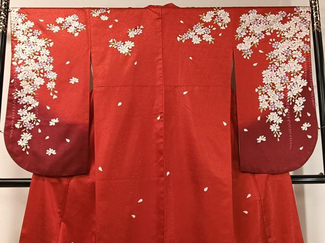 平和屋着物●小振袖 枝垂れ花 暈し染め 銀通し地 洗える着物 CABC2695vp