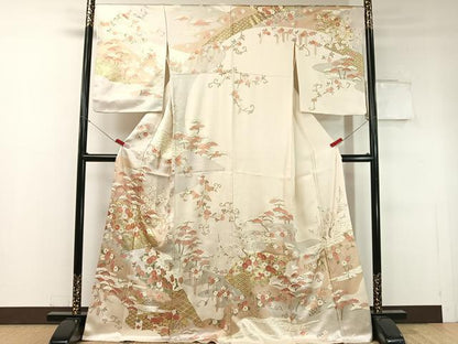 平和屋着物●訪問着 駒刺繍 道長吉祥花文 金彩 正絹 逸品 CABC2697vp