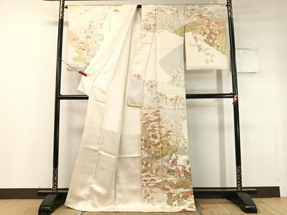 平和屋着物●訪問着 駒刺繍 道長吉祥花文 金彩 正絹 逸品 CABC2697vp