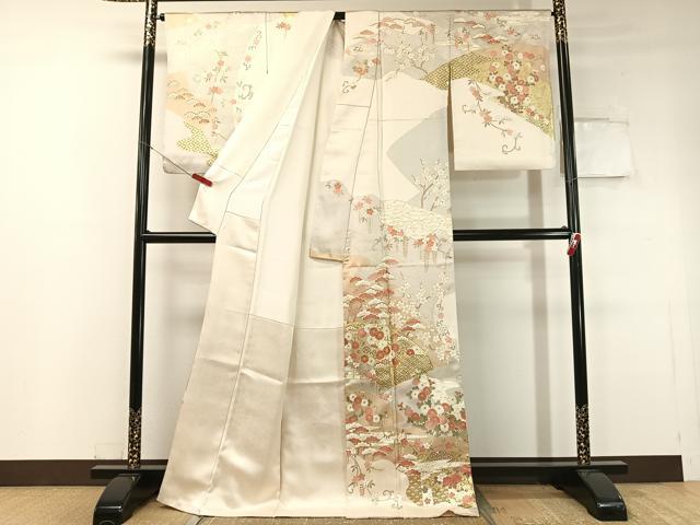 平和屋着物●訪問着 駒刺繍 道長吉祥花文 金彩 正絹 逸品 CABC2697vp