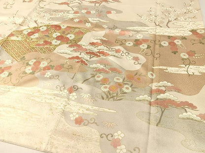 平和屋着物●訪問着 駒刺繍 道長吉祥花文 金彩 正絹 逸品 CABC2697vp