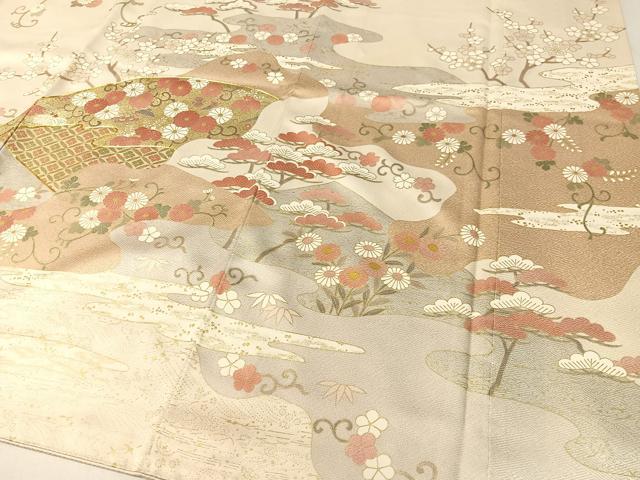 平和屋着物●訪問着 駒刺繍 道長吉祥花文 金彩 正絹 逸品 CABC2697vp