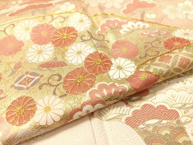平和屋着物●訪問着 駒刺繍 道長吉祥花文 金彩 正絹 逸品 CABC2697vp