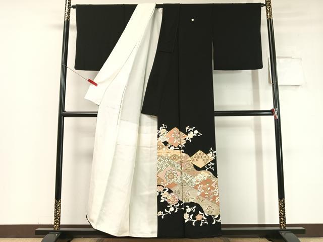 平和屋着物●創業460年・千總 黒留袖 駒刺繍 道長雪輪更紗菱文 金彩 三越扱い 正絹 逸品 CABC2698vp