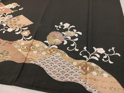 平和屋着物●創業460年・千總 黒留袖 駒刺繍 道長雪輪更紗菱文 金彩 三越扱い 正絹 逸品 CABC2698vp