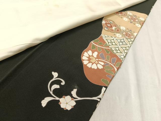 平和屋着物●創業460年・千總 黒留袖 駒刺繍 道長雪輪更紗菱文 金彩 三越扱い 正絹 逸品 CABC2698vp