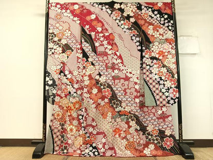 平和屋着物●中国三大刺繍 相良刺繍 振袖 駒刺繍 絞り 吉祥舞花文 銀通し地 正絹 逸品 CABC2699vp