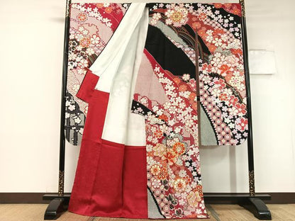 平和屋着物●中国三大刺繍 相良刺繍 振袖 駒刺繍 絞り 吉祥舞花文 銀通し地 正絹 逸品 CABC2699vp
