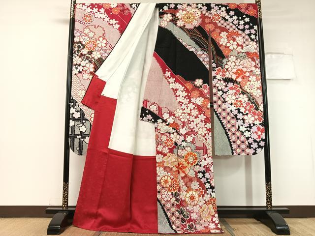 平和屋着物●中国三大刺繍 相良刺繍 振袖 駒刺繍 絞り 吉祥舞花文 銀通し地 正絹 逸品 CABC2699vp