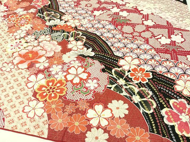 平和屋着物●中国三大刺繍 相良刺繍 振袖 駒刺繍 絞り 吉祥舞花文 銀通し地 正絹 逸品 CABC2699vp