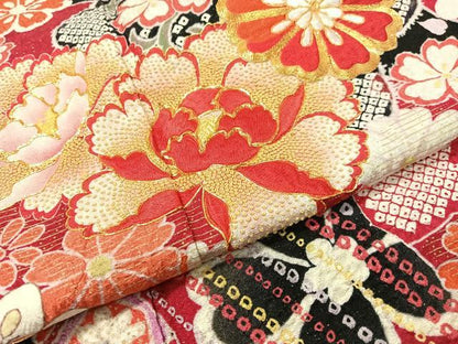 平和屋着物●中国三大刺繍 相良刺繍 振袖 駒刺繍 絞り 吉祥舞花文 銀通し地 正絹 逸品 CABC2699vp