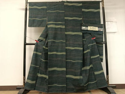 平和屋着物●高山紬 よろけ縞 証紙付き 正絹 逸品 未使用 CABC2704vp