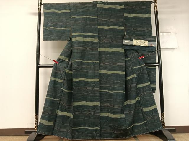 平和屋着物●高山紬 よろけ縞 証紙付き 正絹 逸品 未使用 CABC2704vp