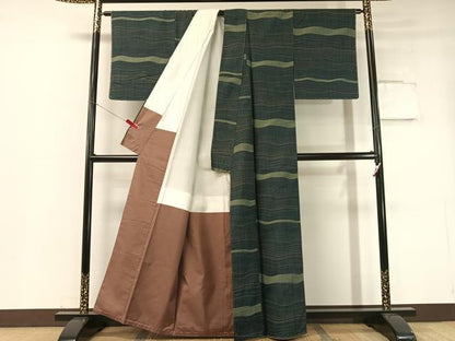 平和屋着物●高山紬 よろけ縞 証紙付き 正絹 逸品 未使用 CABC2704vp