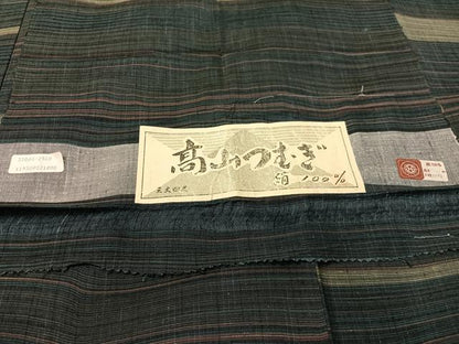 平和屋着物●高山紬 よろけ縞 証紙付き 正絹 逸品 未使用 CABC2704vp