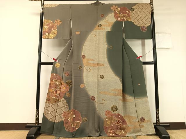 平和屋着物●訪問着 泰常 駒刺繍 鹿の子吉祥花文 暈し染め 金彩 正絹 逸品 CABC2706vp