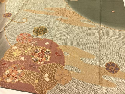 平和屋着物●訪問着 泰常 駒刺繍 鹿の子吉祥花文 暈し染め 金彩 正絹 逸品 CABC2706vp