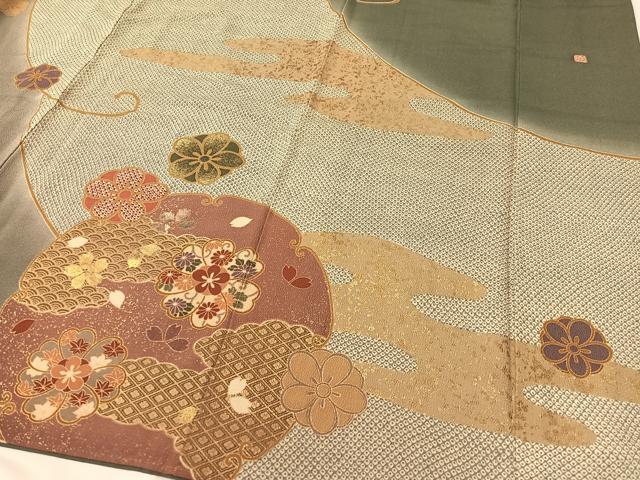 平和屋着物●訪問着 泰常 駒刺繍 鹿の子吉祥花文 暈し染め 金彩 正絹 逸品 CABC2706vp
