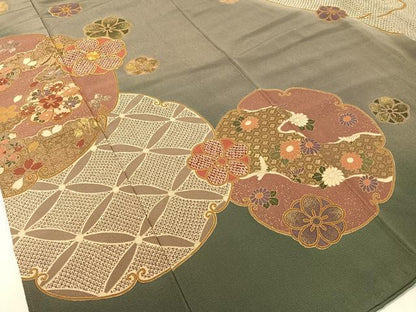 平和屋着物●訪問着 泰常 駒刺繍 鹿の子吉祥花文 暈し染め 金彩 正絹 逸品 CABC2706vp