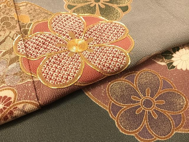 平和屋着物●訪問着 泰常 駒刺繍 鹿の子吉祥花文 暈し染め 金彩 正絹 逸品 CABC2706vp