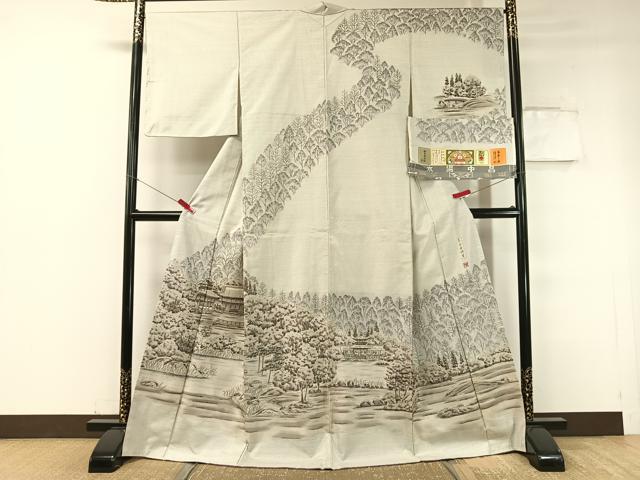 平和屋着物●本場大島紬 白大島 訪問着 作家物 手描き 中昌紬織物謹製 京・平安神宮 証紙付き 正絹 逸品 未使用 CABC2707vp