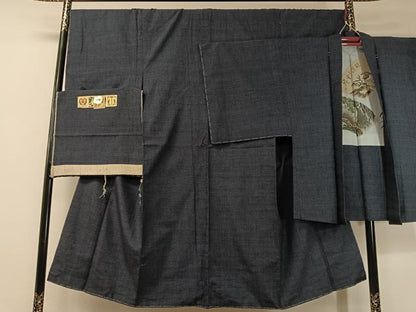 平和屋着物●男性 本場下野結城紬 アンサンブル 80亀甲 総詰め 証紙付き 正絹 逸品 未使用 CABC2708vp
