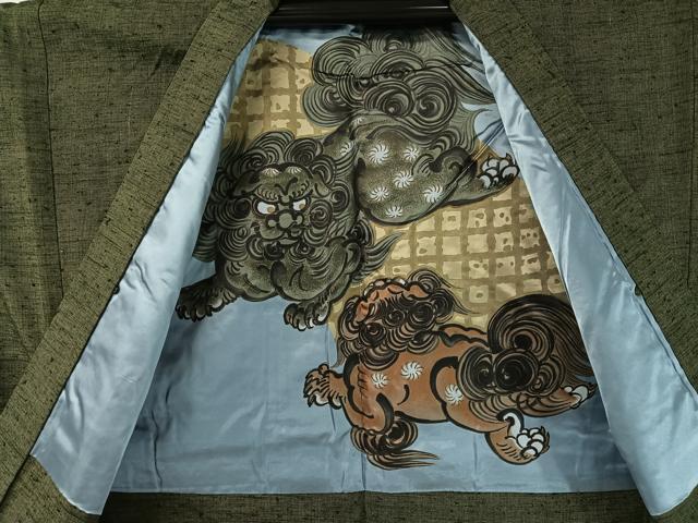 平和屋着物●男性 ひげ紬 アンサンブル 仙斉茶色 正絹 逸品 CABC2712vp