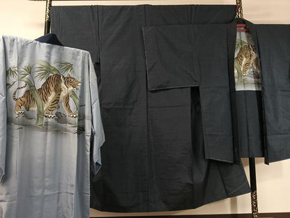 平和屋着物●男性 本場大島紬 アンサンブル 長襦袢セット 絣文様 正絹 逸品 未使用 CABC2715vp