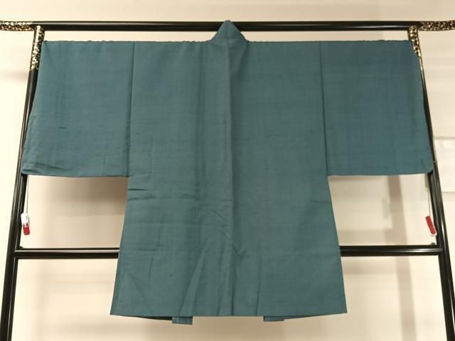 平和屋着物●男性 紬 アンサンブル 花浅葱色 正絹 逸品 CABC2716vp