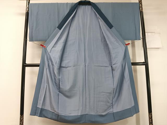 平和屋着物●男性 紬 アンサンブル 長襦袢セット 濃藍色 正絹 逸品 未使用 CABC2720vp