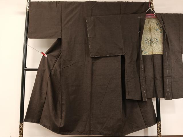 平和屋着物●男性 紬 アンサンブル 鉄黒色 正絹 逸品 CABC2722vp