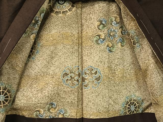 平和屋着物●男性 紬 アンサンブル 鉄黒色 正絹 逸品 CABC2722vp