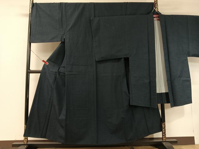 平和屋着物●男性 紬 アンサンブル 留紺色 正絹 逸品 CABC2724vp