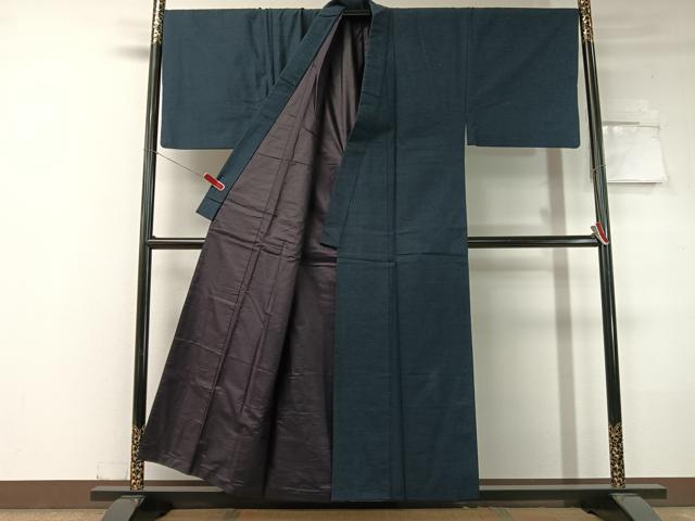 平和屋着物●男性 紬 アンサンブル 留紺色 正絹 逸品 CABC2724vp