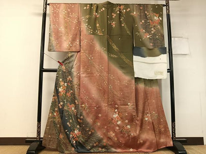 平和屋着物●訪問着 松峰 駒刺繍 舞花文 暈し染め 金彩 反端付き 正絹 逸品 CABC2737vp