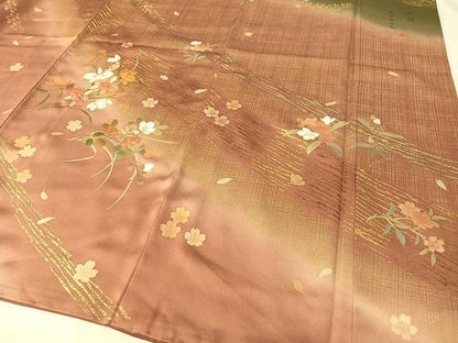 平和屋着物●訪問着 松峰 駒刺繍 舞花文 暈し染め 金彩 反端付き 正絹 逸品 CABC2737vp