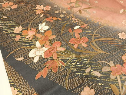 平和屋着物●訪問着 松峰 駒刺繍 舞花文 暈し染め 金彩 反端付き 正絹 逸品 CABC2737vp