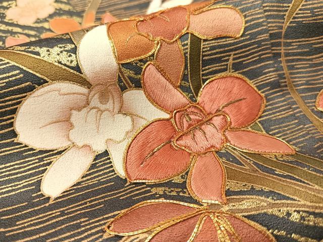 平和屋着物●訪問着 松峰 駒刺繍 舞花文 暈し染め 金彩 反端付き 正絹 逸品 CABC2737vp