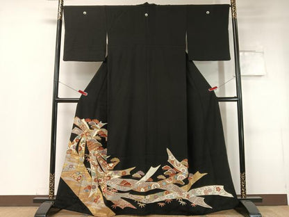 平和屋着物●創業460年・千總 黒留袖 駒刺繍 束ね熨斗吉祥花文 金彩 三越扱い 正絹 逸品 CABC2739vp