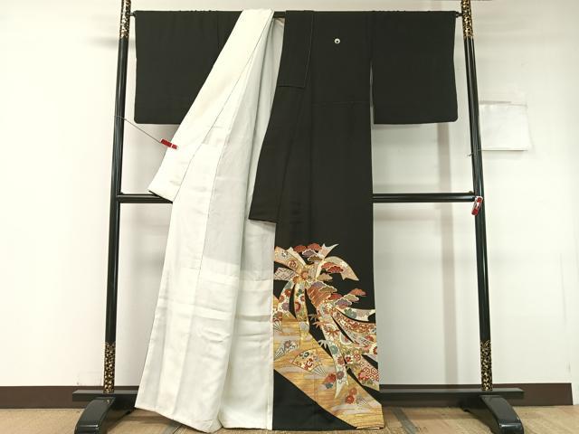 平和屋着物●創業460年・千總 黒留袖 駒刺繍 束ね熨斗吉祥花文 金彩 三越扱い 正絹 逸品 CABC2739vp