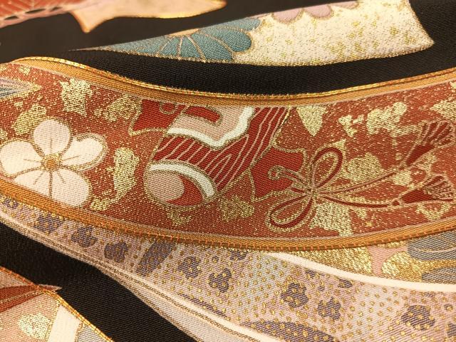 平和屋着物●創業460年・千總 黒留袖 駒刺繍 束ね熨斗吉祥花文 金彩 三越扱い 正絹 逸品 CABC2739vp